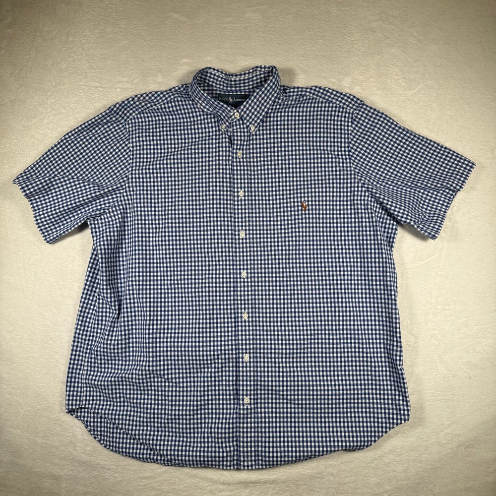 Ralph Lauren Classic Fit Gingham Short Sleeve Button Down Shirt Men Size XXL‎